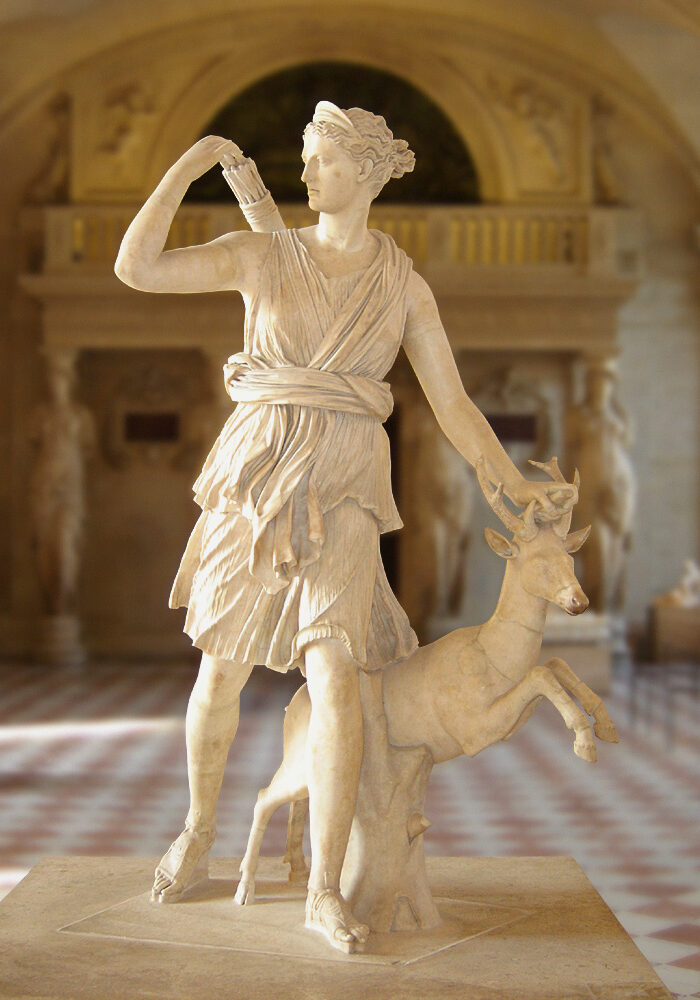 <p><i>The Artemis of Versailles.</i></p><p>Roman copy after original of c. 325 BCE,</p><p>attributed to Leochares. Marble.</p><p>Musée du Louvre, Paris.</p>
