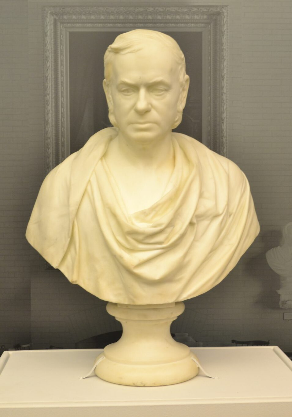 <p>Portrait Bust of Reverend Walter R. Brooks.</p><p>circa 1902. White Marble.</p><p>Colgate University Libraries.</p><p>Photo by Erica Hiddink '17.</p>