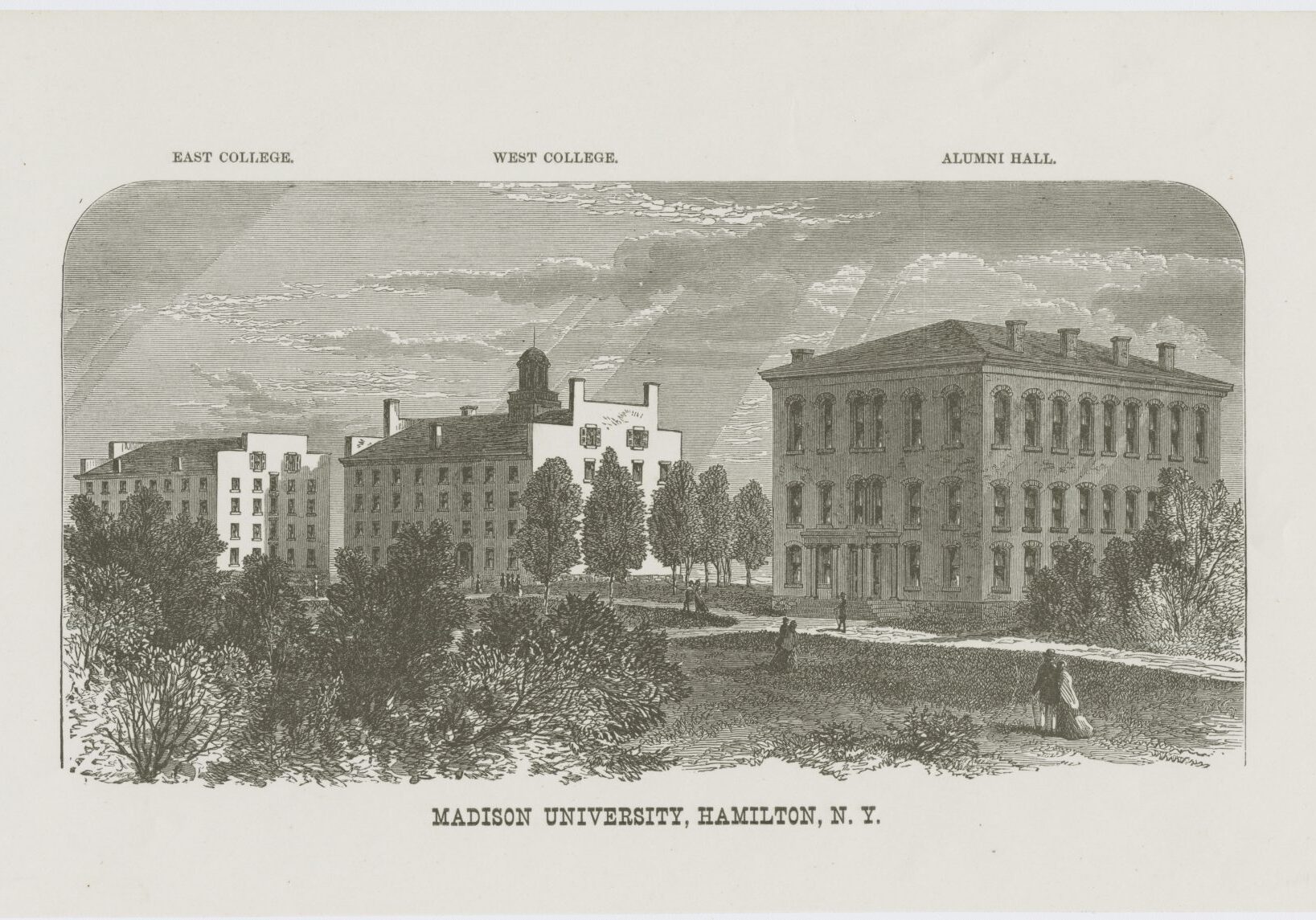 <p>Colgate view after 1846.</p><p>Lithograph. Special Collections and University Archives,</p><p>Colgate University Libraries.